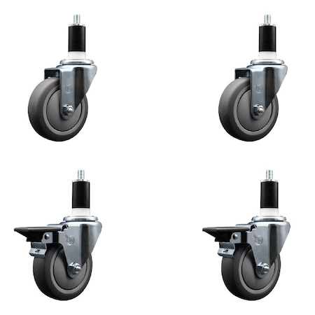 Service Caster 4'' Thermoplastic Rubber Wheel Swivel 1-3/8'' Expanding Stem Caster Set 2 Brakes, 4PK SCC-EX20S414-TPRB-2-PLB-2-138